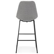 Tabouret de bar design 'GUSTO' en tissu pied de poule avec pieds tréteaux en métal noir dossier haut