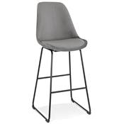 Tabouret de bar 'GUSTO' en velours gris pieds tréteaux et repose pieds en métal noir dossier haut