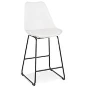 Tabouret snack mi-hauteur 'GUSTO MINI' blanc pieds tréteaux et repose pieds métal noir dossier haut