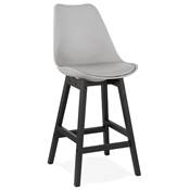 Tabouret de snack mi-hauteur 'CHAIRMAN MINI BLACK EDITION' gris 4 pieds en bois noir et dossier haut