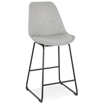 Tabouret de snack mi-hauteur 'GUSTO MINI' tissu gris clair pieds tréteaux métal noir dossier haut