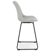 Tabouret de snack mi-hauteur 'GUSTO MINI' tissu gris clair pieds tréteaux métal noir dossier haut