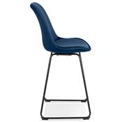 Tabouret de snack mi-hauteur 'GUSTO MINI' velours bleu pieds tréteaux en métal noir dossier haut