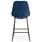 Tabouret de snack mi-hauteur 'GUSTO MINI' velours bleu pieds tréteaux en métal noir dossier haut