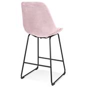 Tabouret de snack mi-hauteur 'GUSTO MINI' velours rose pieds tréteaux en métal noir dossier haut