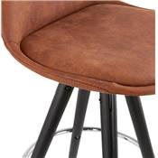 Tabouret snack mi-hauteur 'BLACK CIRCLE MINI' tissu marron 4 pieds bois noir et chromé dossier haut