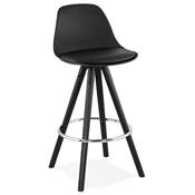 Tabouret de snack mi-hauteur 'BLACK CIRCLE MINI' 4 pieds bois noir repose pied chromé dossier haut