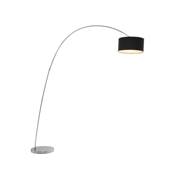 Lampadaire design 'Gooseneck' abat-jour rond en tissu noir structure et socle en métal chromé