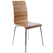 Chaise design 'Léa' en bois zébré avec 4 pieds chromé