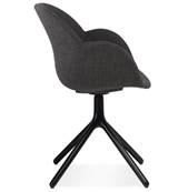Chaise design à accoudoirs rembourée 'TUNED' en tissu foncé avec 4 pieds en métal noir