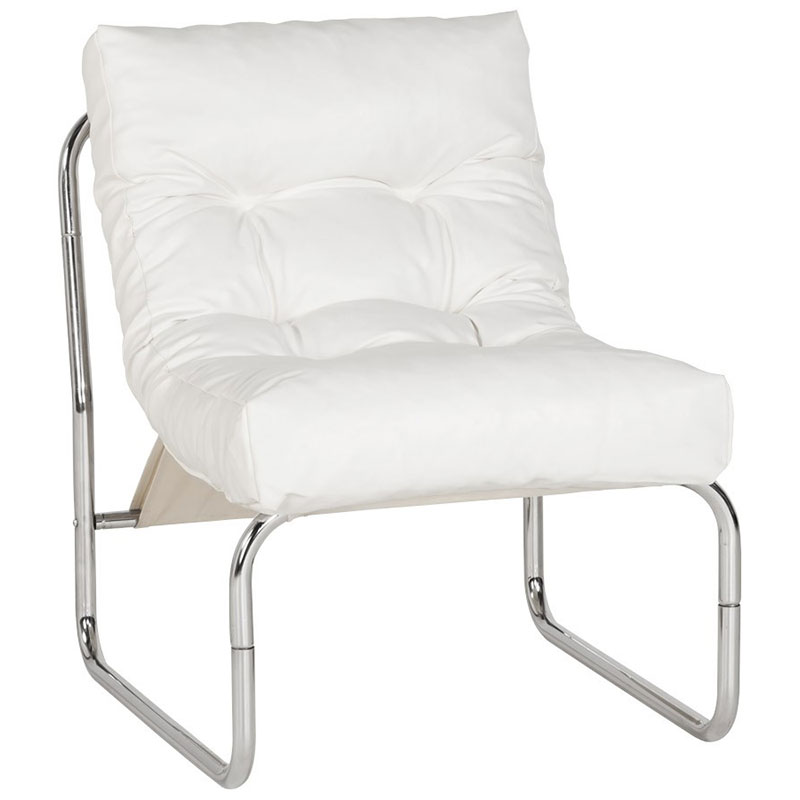 Fauteuil lounge 'Capiton' blanc pieds en métal chromé
