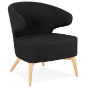 Fauteuil lounge design à accoudoirs 'COBBE' en tissu noir pieds en bois naturel