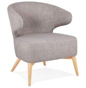 Fauteuil lounge design à accoudoirs 'COBBE' en tissu gris pieds en bois naturel