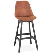 Tabouret de bar design 'CHAIRMAN BLACK EDITION' en microfibre marron 4 pieds bois noir dossier haut