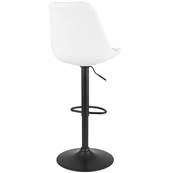 Tabouret de bar réglable design 'BAROK' pivotant en tissu bouclé blanc pied et repose pieds en métal noir dossier haut