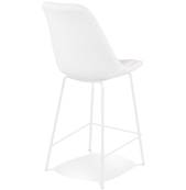 Tabouret de snack mi-hauteur design 'KESKI MINI' en tissu bouclé blanc avec 4 pieds et repose pieds en métal blanc dossier haut