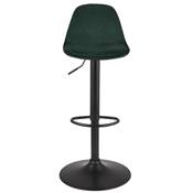 Tabouret de bar réglable 'LUSSO' pivotant velours vert pied et repose pieds métal noir dossier haut