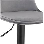 Tabouret de bar réglable 'LUSSO' pivotant velours gris pied et repose pieds métal noir dossier haut