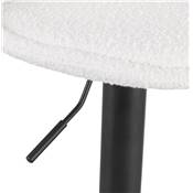 Tabouret bar réglable 'LUSSO' pivotant tissu bouclé blanc pied repose pieds métal noir dossier haut