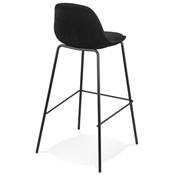 Tabouret de bar design style baroque 'Tekno' en velours noir 4 pieds en métal noir et dossier haut