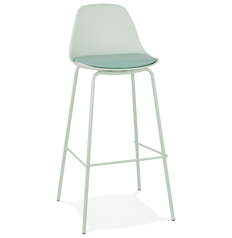 Tabouret de bar moderne 'Tekno' vert avec 4 pieds en métal vert et dossier haut