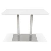 Table de bar haute design 'Tvillin' bois blanc double pied central en métal brossé – 150 x 70 cm