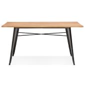 Table à diner / bureau rectangulaire style industriel 'ARLANE' plateau en bois massif pieds en métal noir - 150 x 80 cm