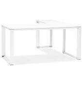 Bureau de direction d'angle 'Business L' plateau bois blanc pieds métal blanc et chromé – 160 cm