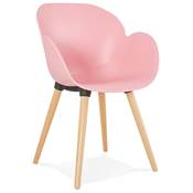 Chaise design scandinave à accoudoirs 'Lotusträ' blanche avec 4 pieds en bois naturel