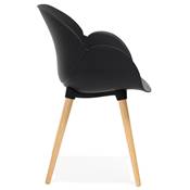 Chaise design scandinave à accoudoirs 'Lotusträ' noire avec 4 pieds en bois naturel