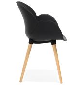 Chaise design scandinave à accoudoirs 'Lotusträ' noire avec 4 pieds en bois naturel