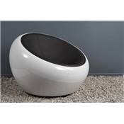 Fauteuil design lounge rond 'Boule' pivotant noir et blanc pieds en métal chromé