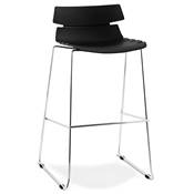 Tabouret de bar empilable design 'Skrift' noir avec pieds en métal chromé et dossier bas