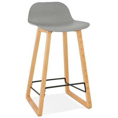 Tabouret de snack mi-hauteur design scandinave 'Skala' gris pieds tréteaux bois naturel dossier bas