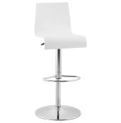 Tabouret de bar réglable 'Slider' pivotant bois blanc pied et repose pieds métal chromé dossier haut