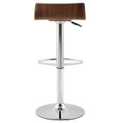 Tabouret de bar réglable design 'Sloode' pivotant noyer pied repose pieds métal chromé dossier bas