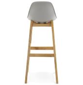 Tabouret de bar design scandinave 'Topo' gris avec 4 pieds en bois naturel et dossier haut