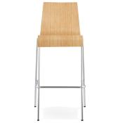 Tabouret de bar design 'Kadra' en bois naturel avec 4 pieds en métal chromé et dossier haut