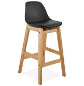 Tabouret de snack mi-hauteur design scandinave 'Topo Mini' noir 4 pieds en bois naturel dossier haut