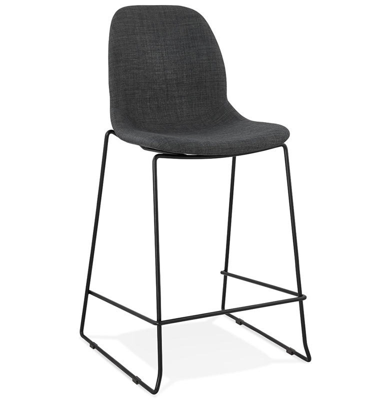 Tabouret de snack mi-hauteur empilable design 'Verk Mini' tissu gris foncé 4 pieds métal noir dossier haut