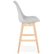 Tabouret de snack mi-hauteur design scandinave 'Chairman Mini' gris 4 pieds en bois et dossier haut