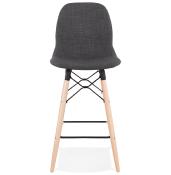 Tabouret snack mi-hauteur scandinave 'Verkwood Mini' tissu gris foncé 4 pieds bois dossier haut