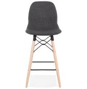 Tabouret snack mi-hauteur scandinave 'Verkwood Mini' tissu gris 4 pieds bois dossier haut