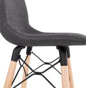 Tabouret snack mi-hauteur scandinave 'Verkwood Mini' tissu gris foncé 4 pieds bois dossier haut