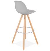 Tabouret de bar design scandinave 'Circle' gris 4 pieds bois repose pieds métal chromé dossier haut