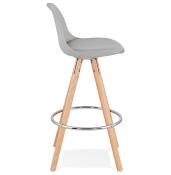 Tabouret snack mi-hauteur scandinave 'Circle Mini' gris 4 pieds bois repose pied chromé dossier haut