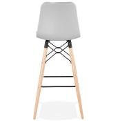 Tabouret de bar scandinave 'Slakwood' gris 4 pieds bois et repose pieds en métal noir dossier haut