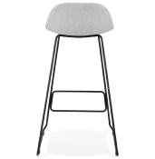 Tabouret de bar 'Steelblack' tissu gris clair pieds tréteaux repose pieds métal noir dossier bas