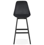 Tabouret de bar design scandinave 'Chairman Black Edition' velours noir 4 pieds en bois noir dossier haut