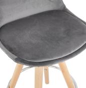 Tabouret snack mi-hauteur scandinave 'CIRCLE MINI' velours gris 4 pieds bois et chromé dossier haut